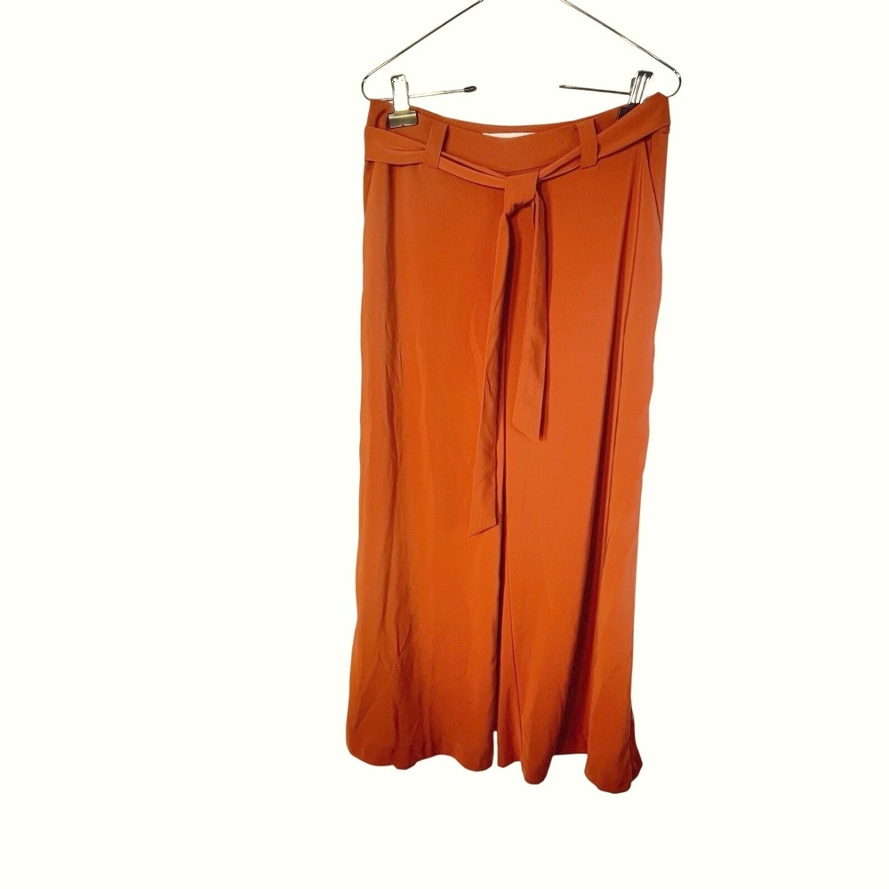 Silvian Heach Wide Leg Dress‎ Pants Women's Sz 42 Orange Tuxedo Stripe On Side